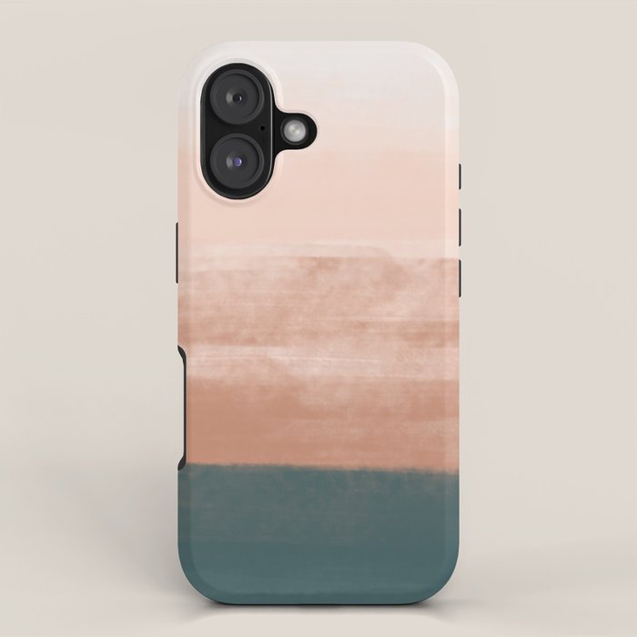 Desert Dream Waves_ Teal Green & perfectly pale Pink_ brush strokes abstract painting iPhone Case Gallery Image 1