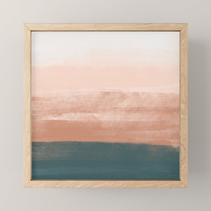 Desert Dream Waves_ Teal Green & perfectly pale Pink_ brush strokes abstract painting Mini Art Print Gallery Image 1