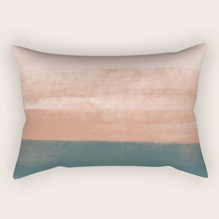 Desert Dream Waves_ Teal Green & perfectly pale Pink_ brush strokes abstract painting Rectangular Pillow Gallery Image 2