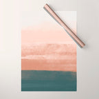 Desert Dream Waves_ Teal Green & perfectly pale Pink_ brush strokes abstract painting Wrapping Paper Gallery Image 1