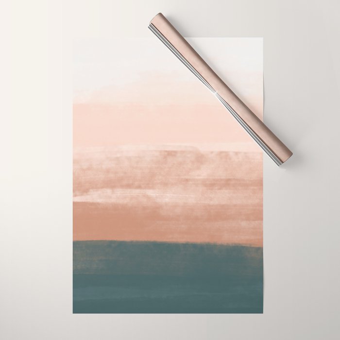 Desert Dream Waves_ Teal Green & perfectly pale Pink_ brush strokes abstract painting Wrapping Paper Gallery Image 1