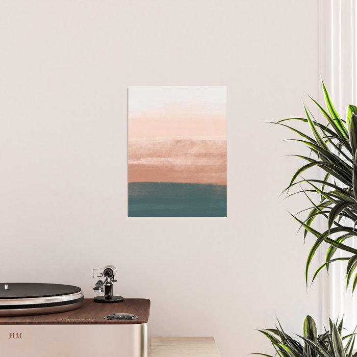Desert Dream Waves_ Teal Green & perfectly pale Pink_ brush strokes abstract painting Poster Gallery Image 2