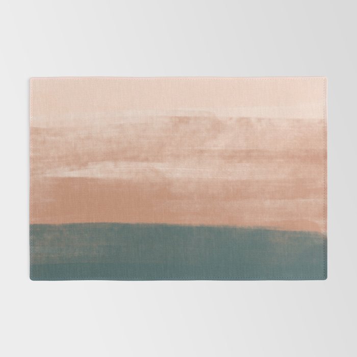 Desert Dream Waves_ Teal Green & perfectly pale Pink_ brush strokes abstract painting Rug Gallery Image 2