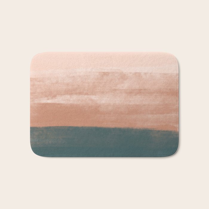 Desert Dream Waves_ Teal Green & perfectly pale Pink_ brush strokes abstract painting Bath Mat Gallery Image 1