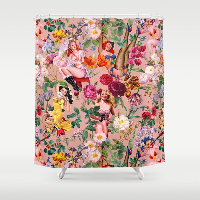 Floral and Pin-Up Girls III Shower Curtain Gallery Image 1