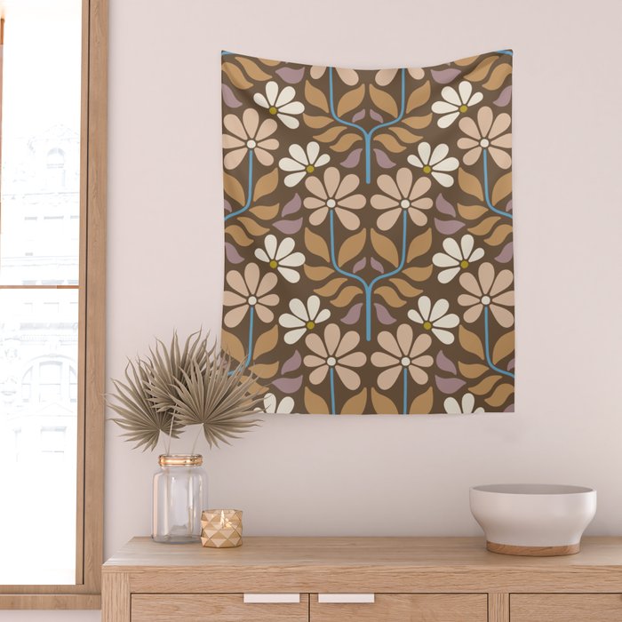 Retro Floral Pattern Bloom Wall Tapestry Gallery Image 2