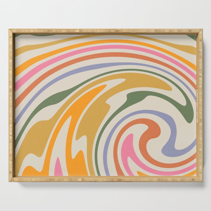 Rainbow Swirl Abstract Retro 70s  Serving Tray Gallery Image 1