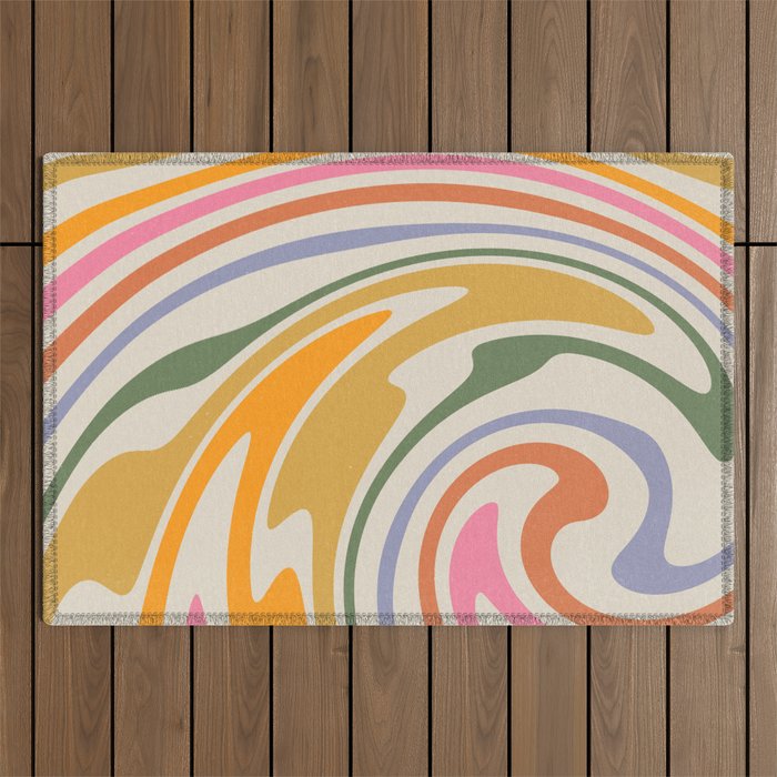 Rainbow Swirl Abstract Retro 70s  Outdoor Rug Gallery Image 1