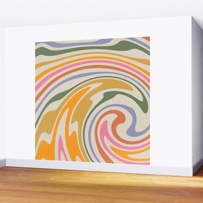 Rainbow Swirl Abstract Retro 70s  Wall Mural Gallery Image 2