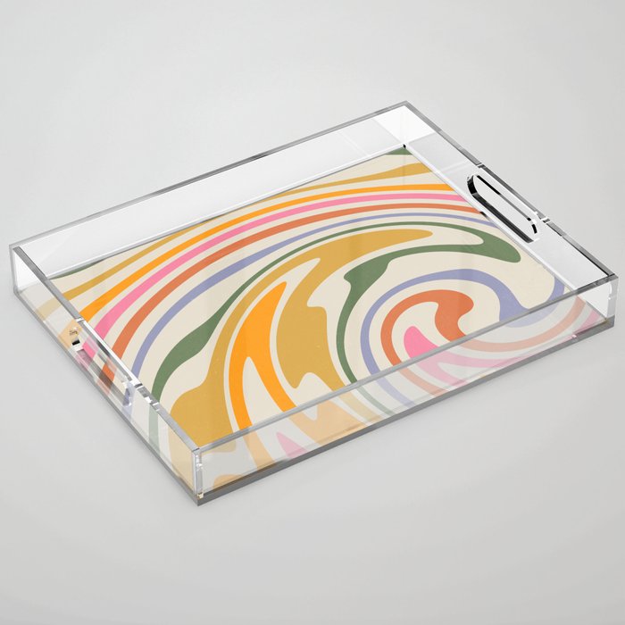 Rainbow Swirl Abstract Retro 70s  Acrylic Tray Gallery Image 1