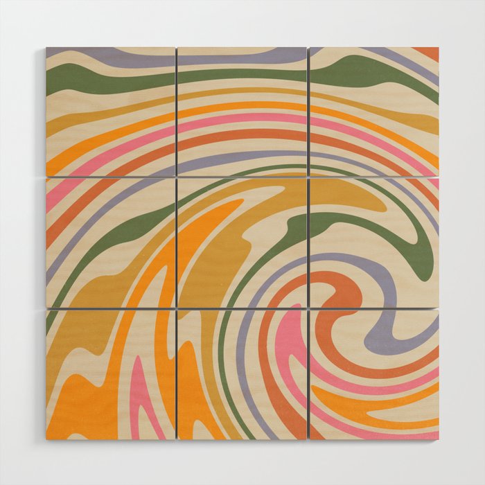 Rainbow Swirl Abstract Retro 70s  Wood Wall Art Gallery Image 1