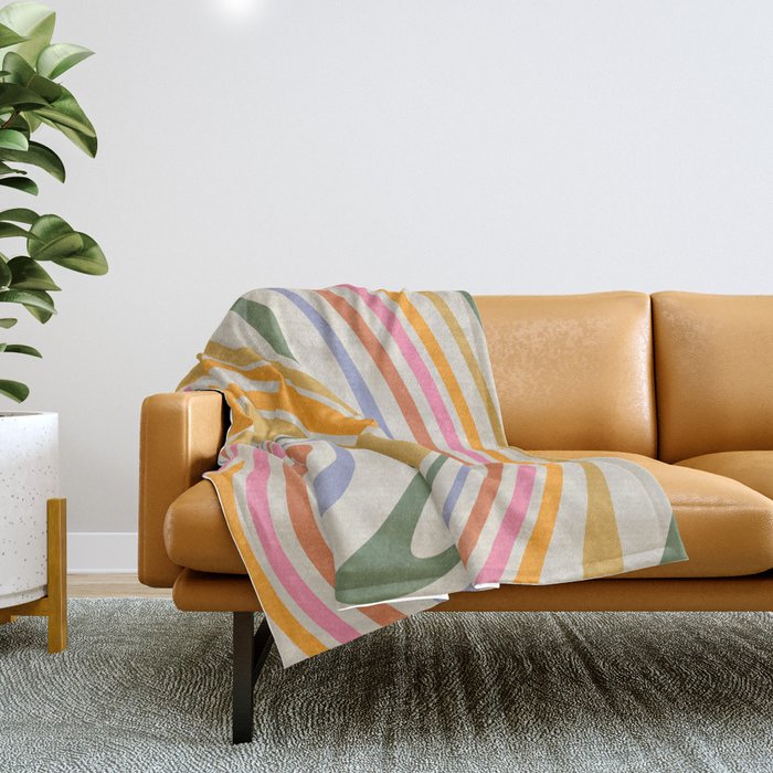 Rainbow Swirl Abstract Retro 70s  Throw Blanket Gallery Image 1