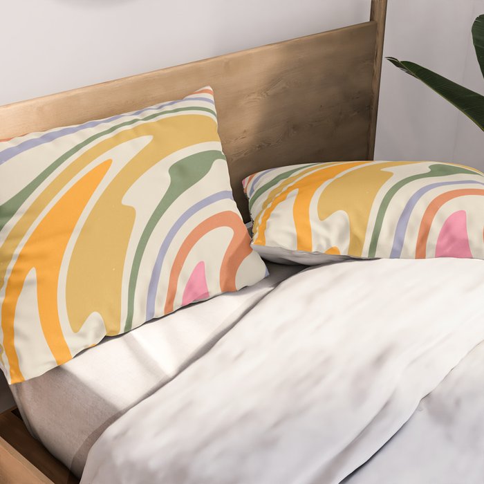 Rainbow Swirl Abstract Retro 70s  Pillow Sham Gallery Image 2