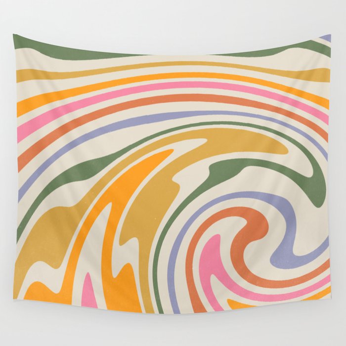Rainbow Swirl Abstract Retro 70s  Wall Tapestry Gallery Image 4