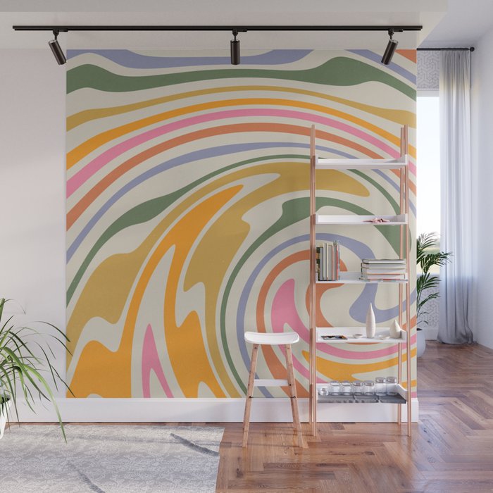 Rainbow Swirl Abstract Retro 70s  Wall Mural Gallery Image 1