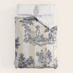 Toile de Jouy Vintage French Lovers Beige Cream & White Stripe Comforter Gallery Image 6