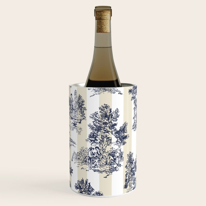 Toile de Jouy Vintage French Lovers Beige Cream & White Stripe Wine Chiller Gallery Image 2