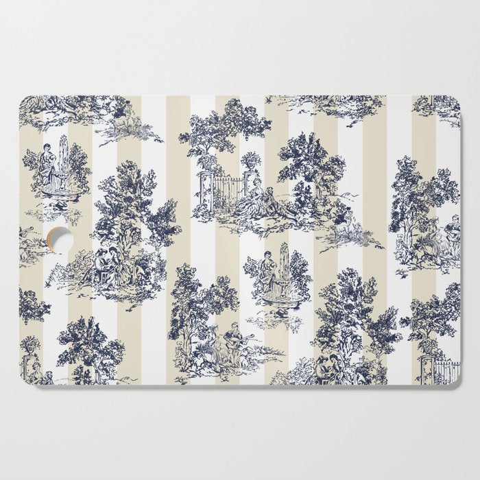 Toile de Jouy Vintage French Lovers Beige Cream & White Stripe Cutting Board Gallery Image 1