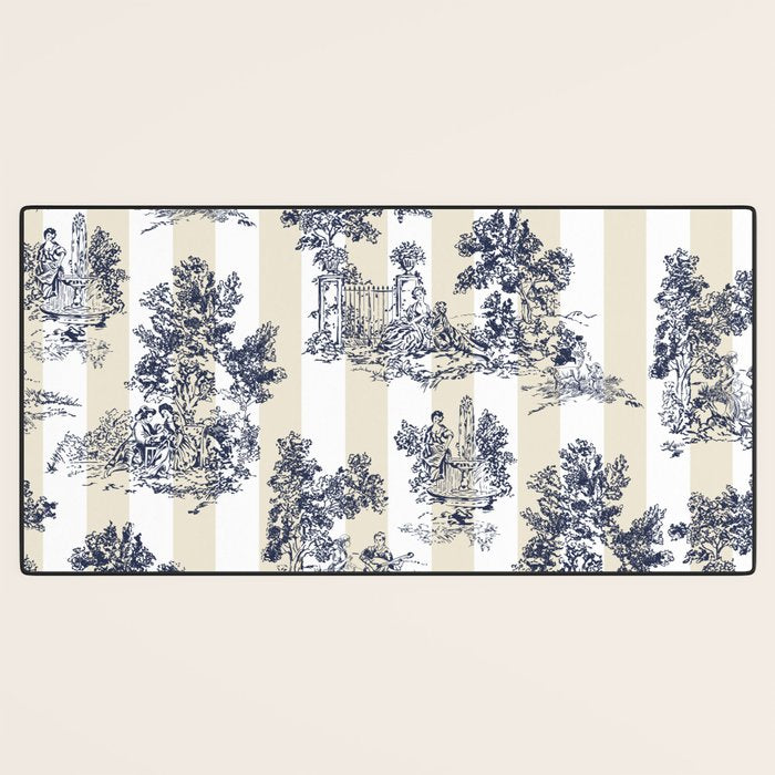 Toile de Jouy Vintage French Lovers Beige Cream & White Stripe Desk Mat Gallery Image 3