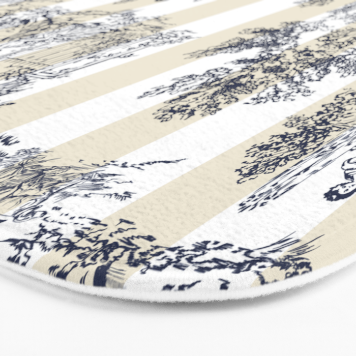Toile de Jouy Vintage French Lovers Beige Cream & White Stripe Bath Mat Gallery Image 3
