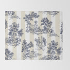 Toile de Jouy Vintage French Lovers Beige Cream & White Stripe Throw Blanket Gallery Image 2