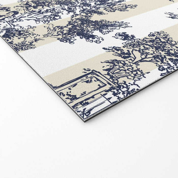 Toile de Jouy Vintage French Lovers Beige Cream & White Stripe Welcome Mat Gallery Image 2