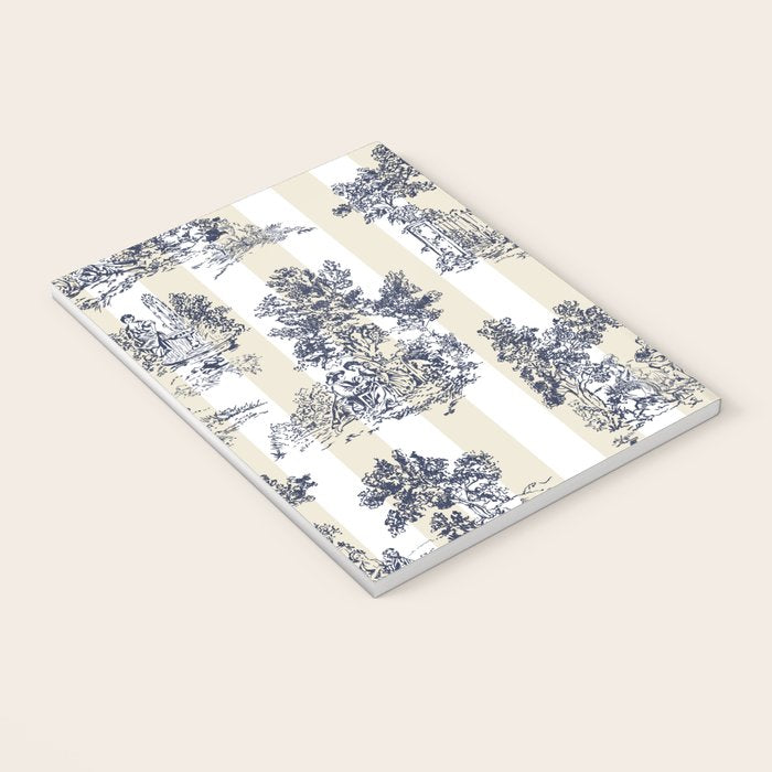 Toile de Jouy Vintage French Lovers Beige Cream & White Stripe Notebook Gallery Image 3