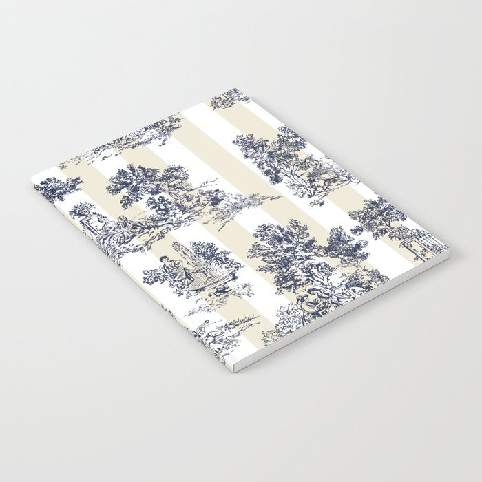 Toile de Jouy Vintage French Lovers Beige Cream & White Stripe Notebook Gallery Image 1