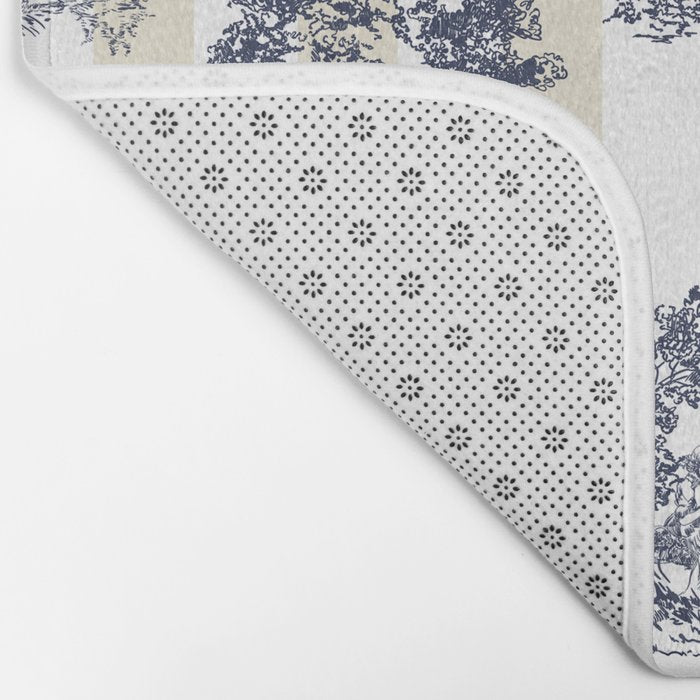 Toile de Jouy Vintage French Lovers Beige Cream & White Stripe Bath Mat Gallery Image 2