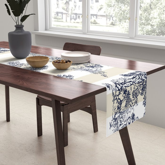 Toile de Jouy Vintage French Lovers Beige Cream & White Stripe Table Runner Gallery Image 2