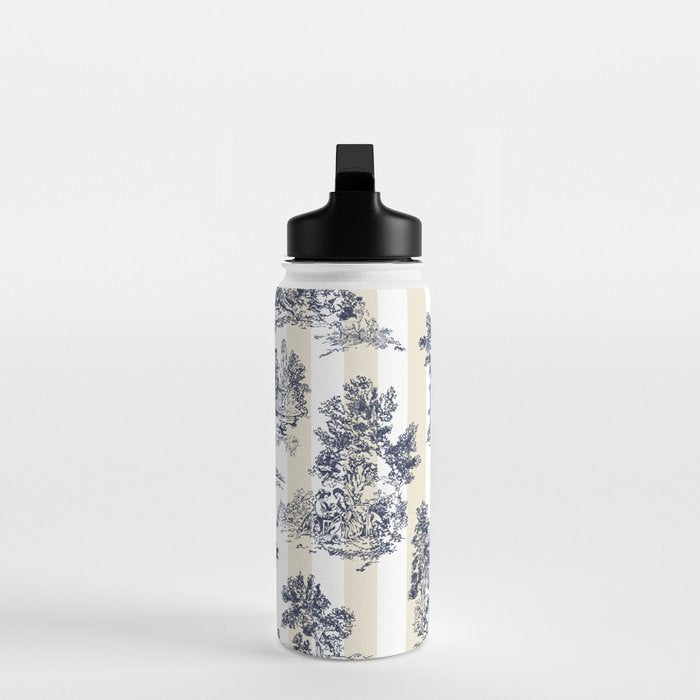 Toile de Jouy Vintage French Lovers Beige Cream & White Stripe Water Bottle Gallery Image 3