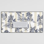 Toile de Jouy Vintage French Lovers Beige Cream & White Stripe Desk Mat Gallery Image 1