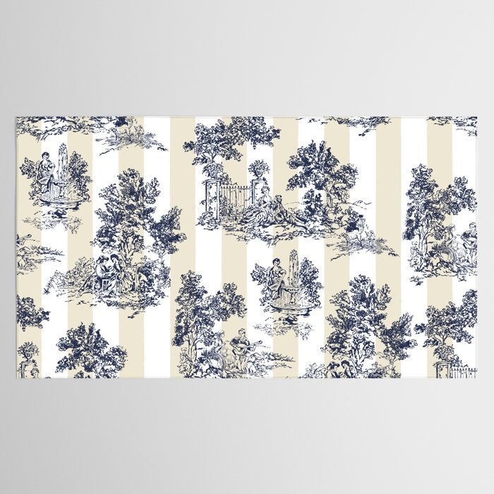 Toile de Jouy Vintage French Lovers Beige Cream & White Stripe Tablecloth Gallery Image 2