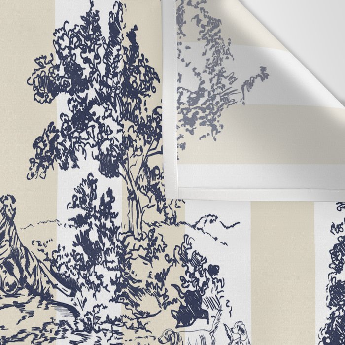 Toile de Jouy Vintage French Lovers Beige Cream & White Stripe Wall Tapestry Gallery Image 3