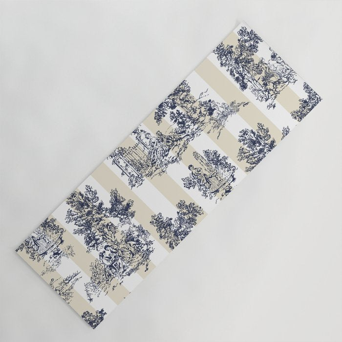 Toile de Jouy Vintage French Lovers Beige Cream & White Stripe Yoga Mat Gallery Image 1