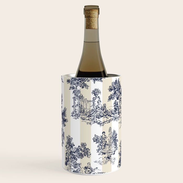 Toile de Jouy Vintage French Lovers Beige Cream & White Stripe Wine Chiller Gallery Image 1