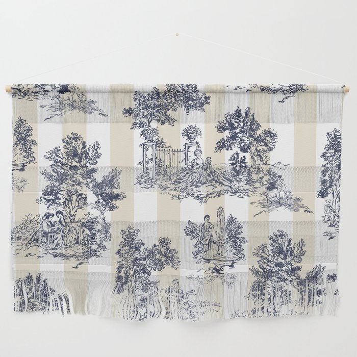 Toile de Jouy Vintage French Lovers Beige Cream & White Stripe Wall Hanging Gallery Image 1