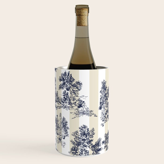 Toile de Jouy Vintage French Lovers Beige Cream & White Stripe Wine Chiller Gallery Image 3