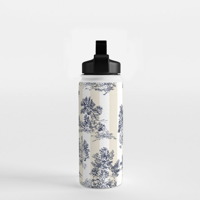 Toile de Jouy Vintage French Lovers Beige Cream & White Stripe Water Bottle Gallery Image 2