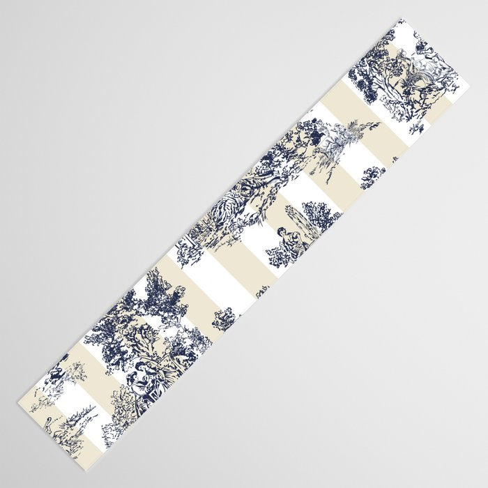 Toile de Jouy Vintage French Lovers Beige Cream & White Stripe Table Runner Gallery Image 3