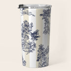 Toile de Jouy Vintage French Lovers Beige Cream & White Stripe Travel Mug Gallery Image 3