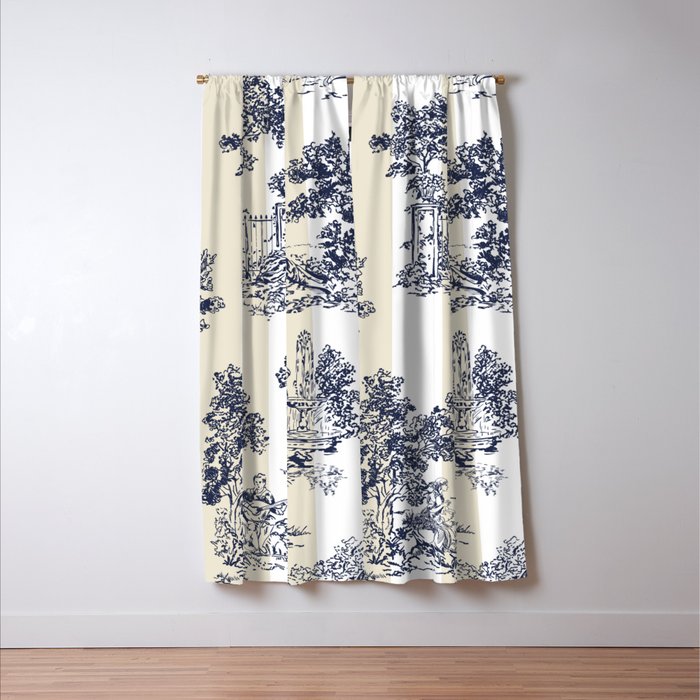 Toile de Jouy Vintage French Lovers Beige Cream & White Stripe Window Curtain Gallery Image 3