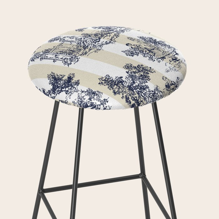 Toile de Jouy Vintage French Lovers Beige Cream & White Stripe Stool Gallery Image 2