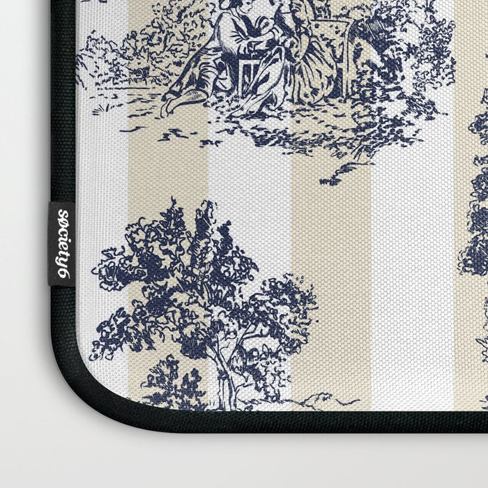 Toile de Jouy Vintage French Lovers Beige Cream & White Stripe Laptop Sleeve Gallery Image 3