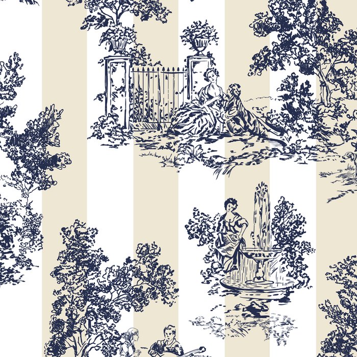 Toile de Jouy Vintage French Lovers Beige Cream & White Stripe Coffee Mug Gallery Image 2