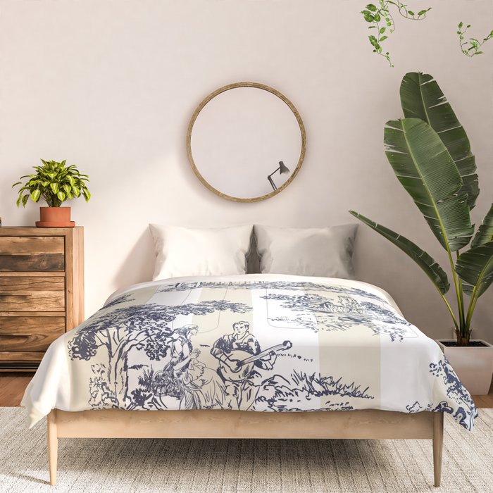 Toile de Jouy Vintage French Lovers Beige Cream & White Stripe Comforter Gallery Image 3
