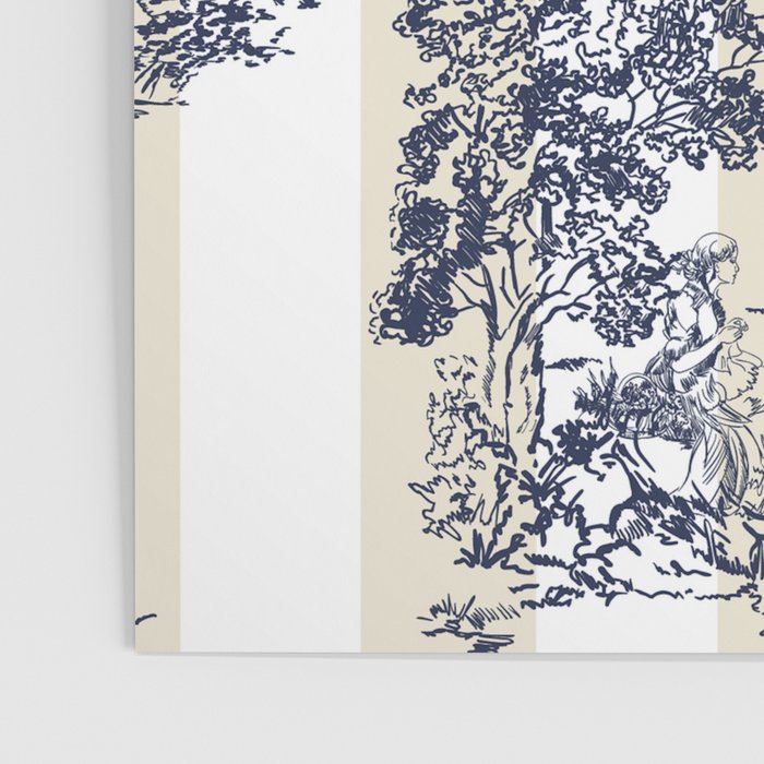 Toile de Jouy Vintage French Lovers Beige Cream & White Stripe Poster Gallery Image 3