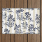 Toile de Jouy Vintage French Lovers Beige Cream & White Stripe Outdoor Rug Gallery Image 1