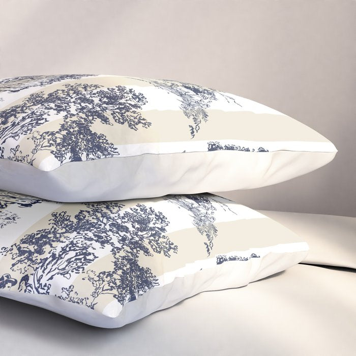 Toile de Jouy Vintage French Lovers Beige Cream & White Stripe Pillow Sham Gallery Image 3