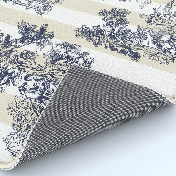 Toile de Jouy Vintage French Lovers Beige Cream & White Stripe Rug Gallery Image 4